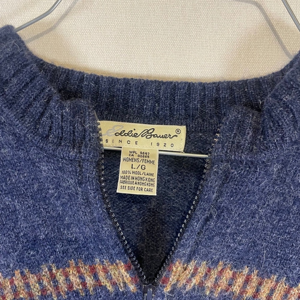 Eddie Bauer Nordic Fair Isle Full Zip Cardigan Sweater Lambswool - Size L - Picture 4 of 6